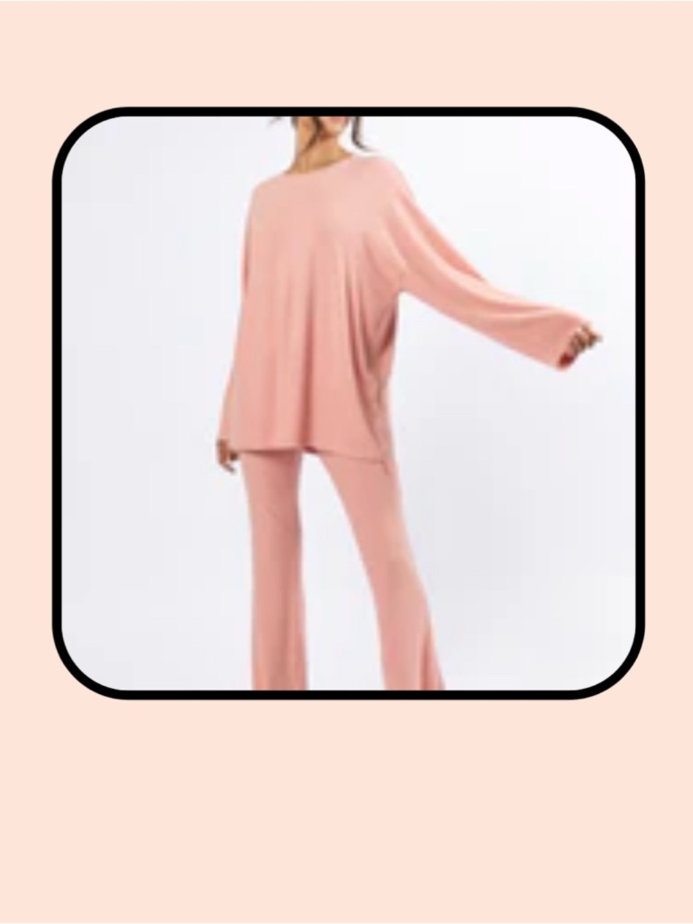 Pink Lily Oversized Lounge Top & Wide-Leg Pants - Peach Pink